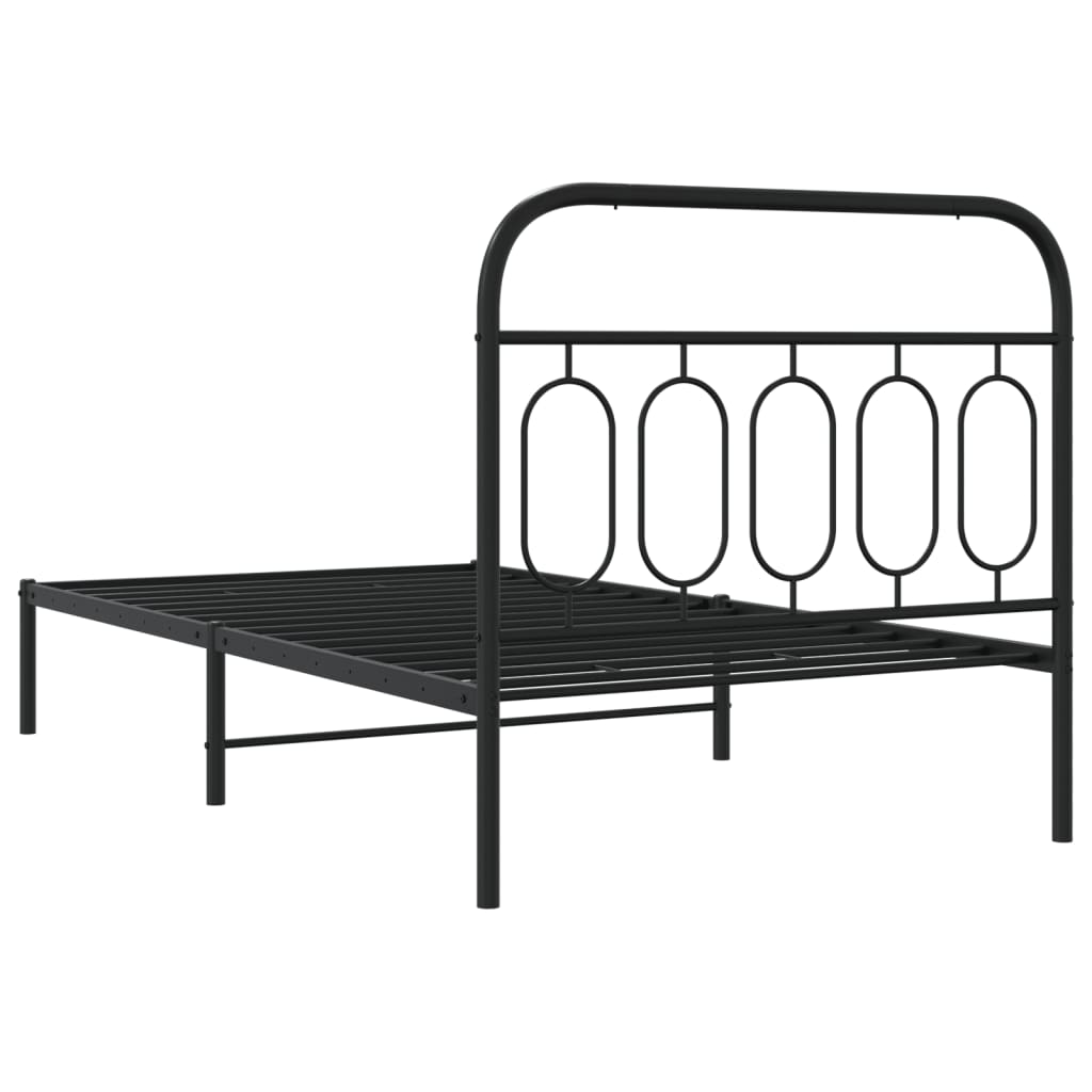 Metal Bed Frame without Mattress with Headboard Black 107x203cm