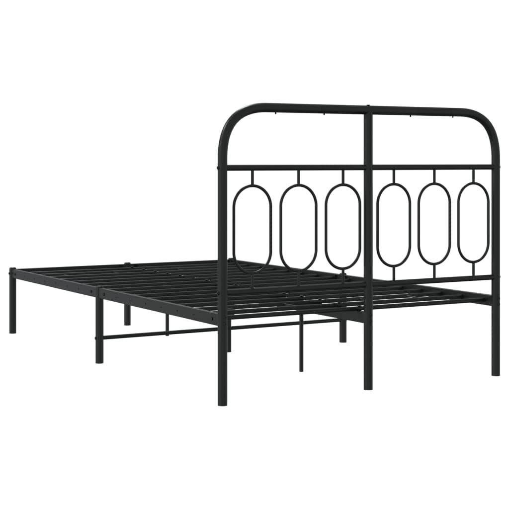 Metal Bed Frame without Mattress with Headboard Black 120x190cm