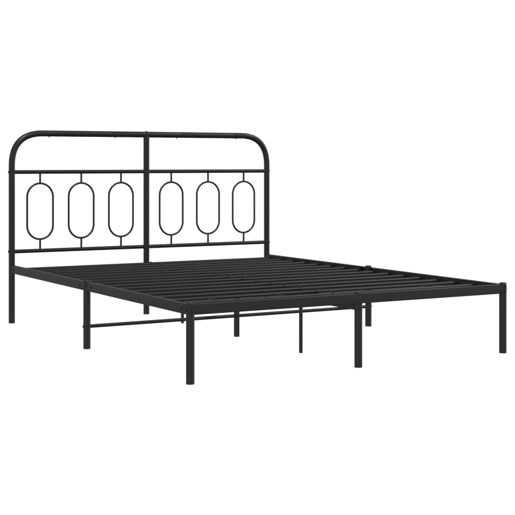 Metal Bed Frame without Mattress with Headboard Black 135x190cm