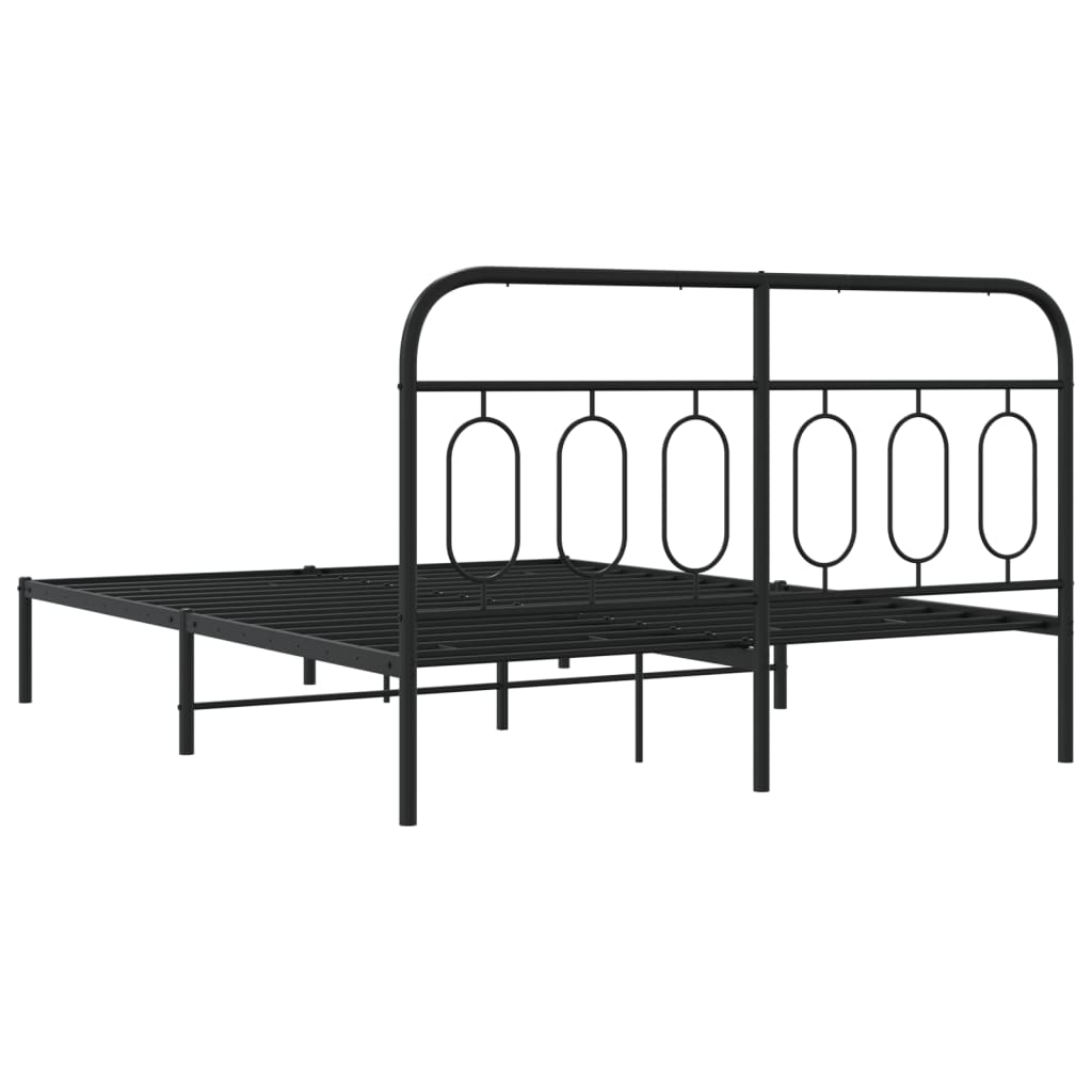 Metal Bed Frame without Mattress with Headboard Black 135x190cm