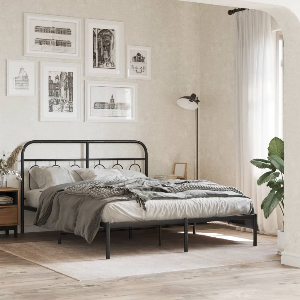 Metal Bed Frame without Mattress with Headboard Black 135x190cm