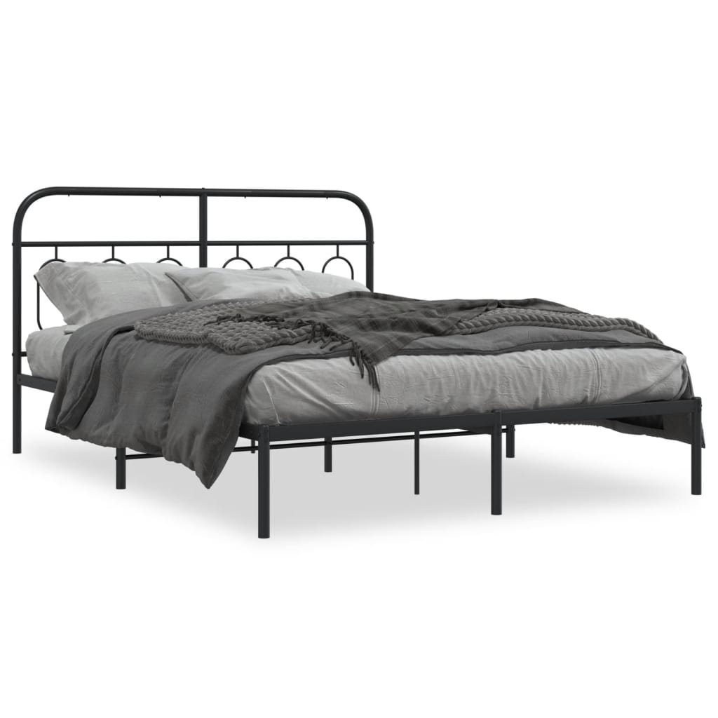 Metal Bed Frame without Mattress with Headboard Black 140x190cm