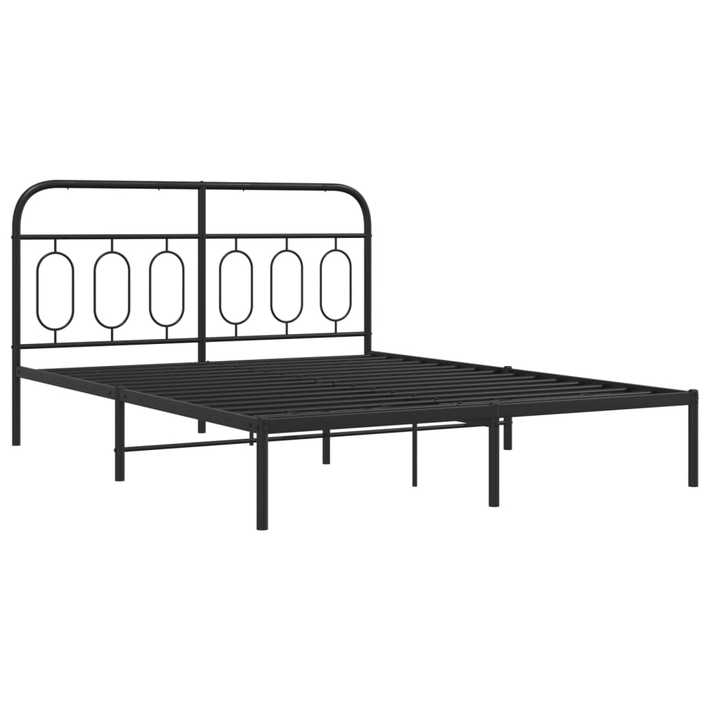 Metal Bed Frame without Mattress with Headboard Black 140x190cm