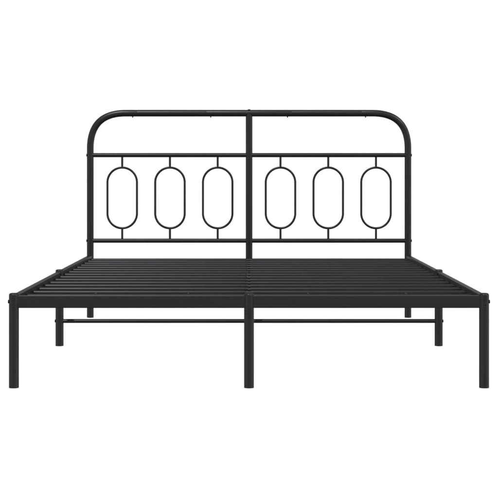 Metal Bed Frame without Mattress with Headboard Black 140x190cm