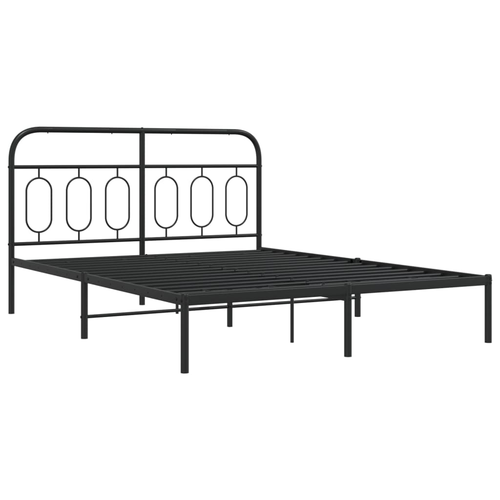 Metal Bed Frame without Mattress with Headboard Black 150x200cm