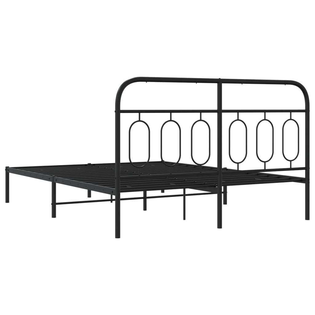 Metal Bed Frame without Mattress with Headboard Black 150x200cm