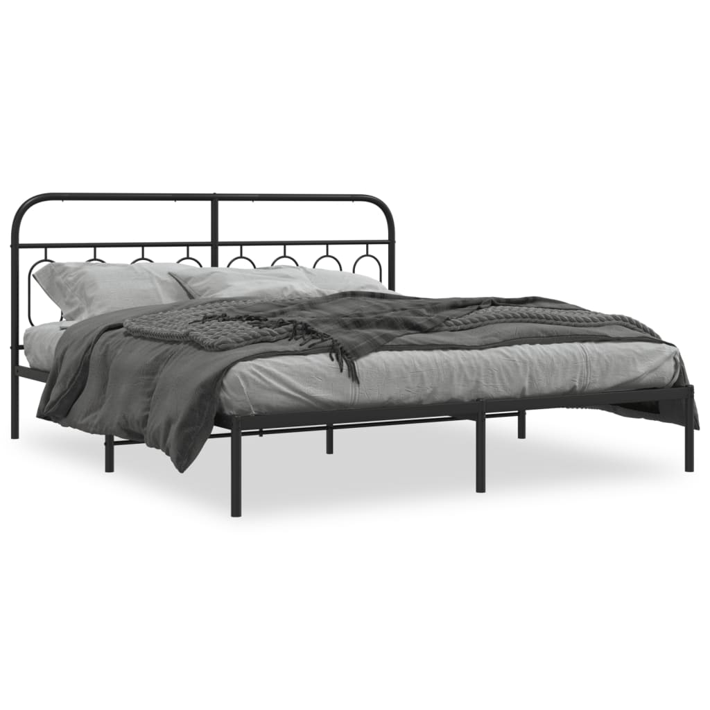Metal Bed Frame without Mattress with Headboard Black 180x200cm
