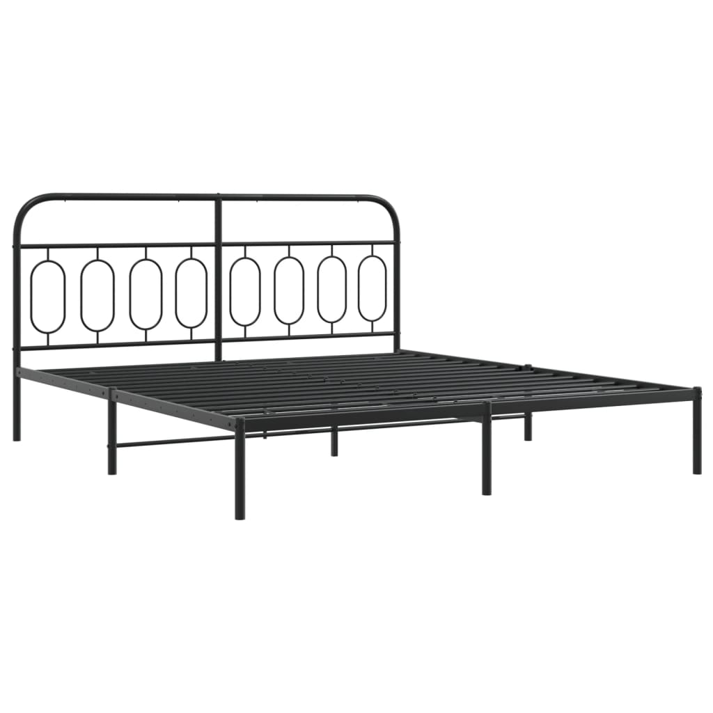 Metal Bed Frame without Mattress with Headboard Black 180x200cm