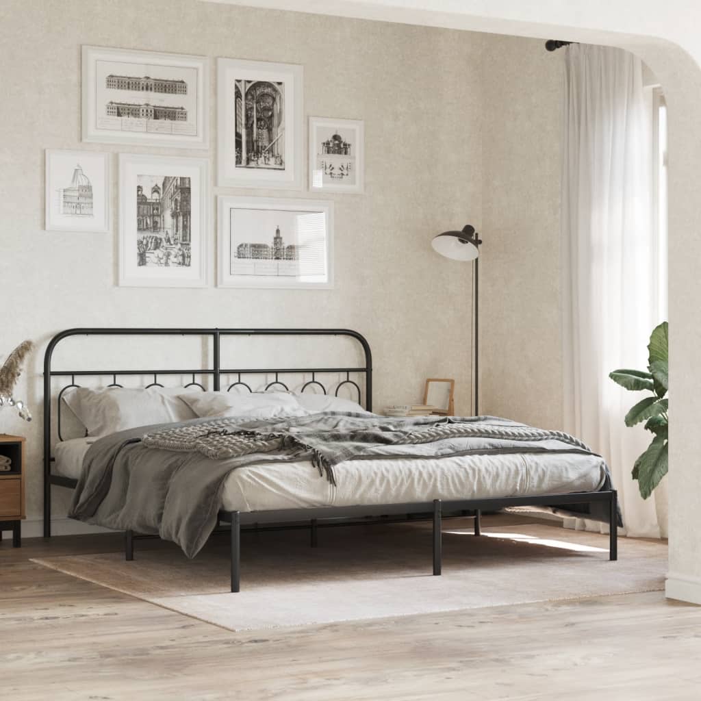 Metal Bed Frame without Mattress with Headboard Black 180x200cm