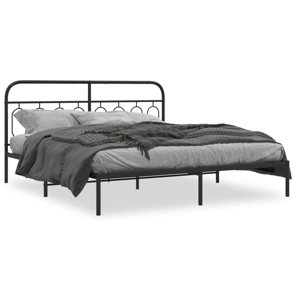 Metal Bed Frame without Mattress with Headboard Black 183x213cm