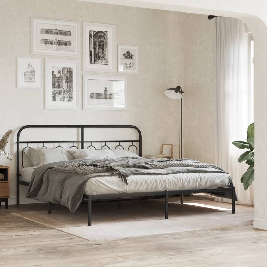 Metal Bed Frame without Mattress with Headboard Black 183x213cm