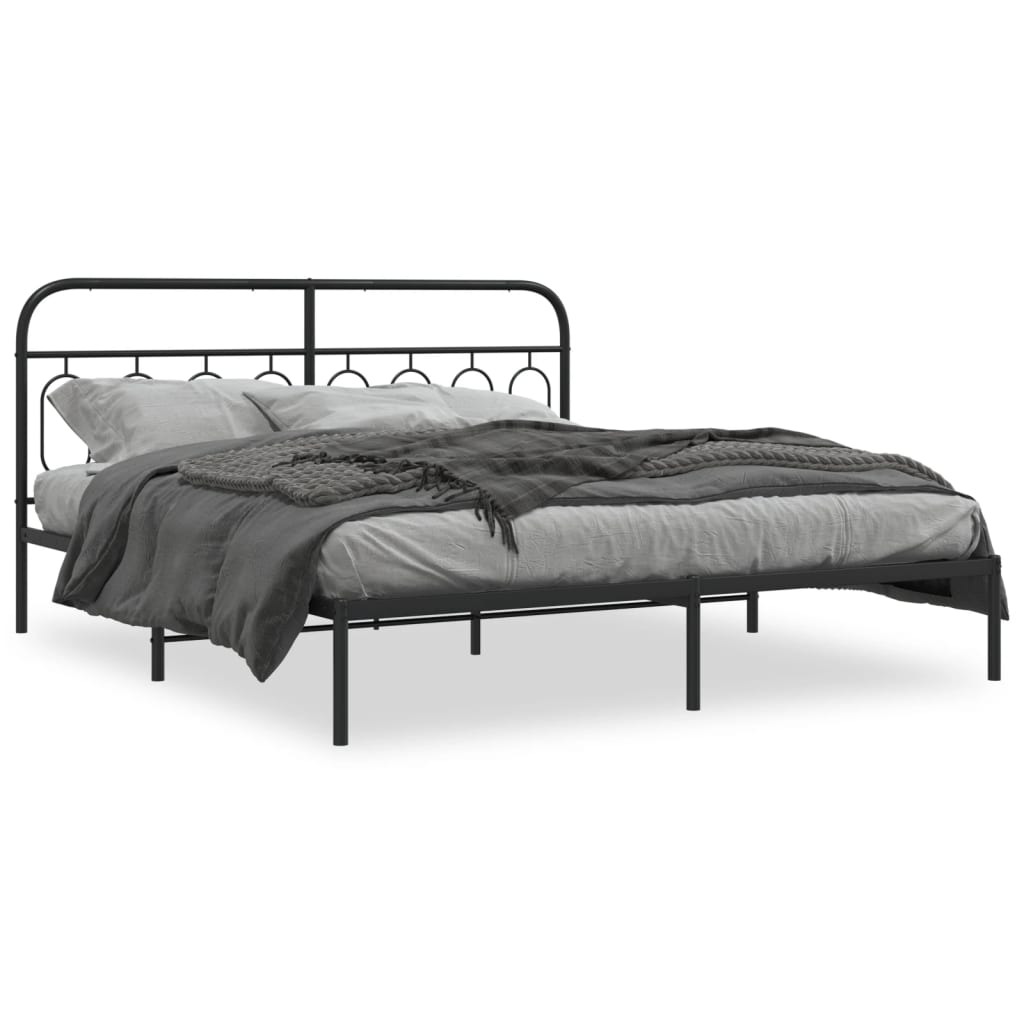 Metal Bed Frame without Mattress with Headboard Black 193x203cm