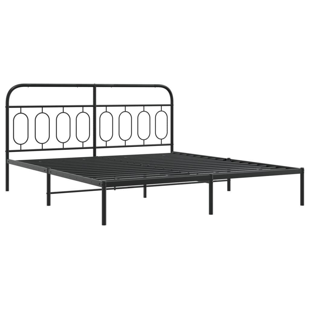 Metal Bed Frame without Mattress with Headboard Black 193x203cm