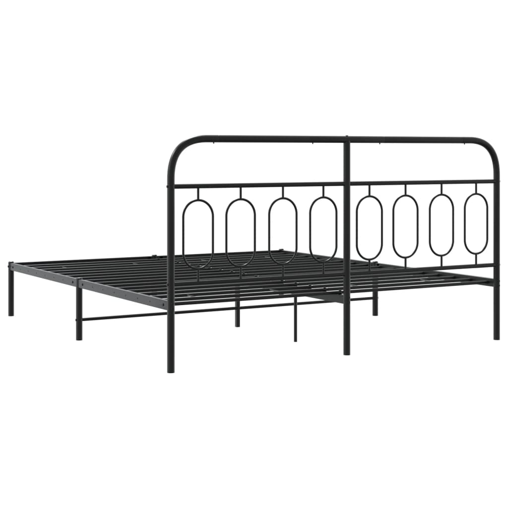 Metal Bed Frame without Mattress with Headboard Black 193x203cm