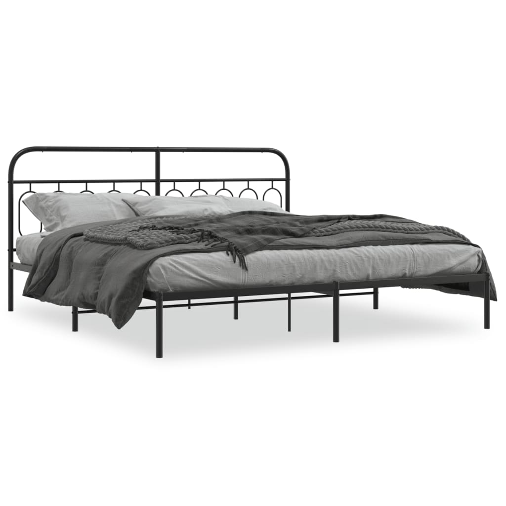 Metal Bed Frame without Mattress with Headboard Black 200x200cm