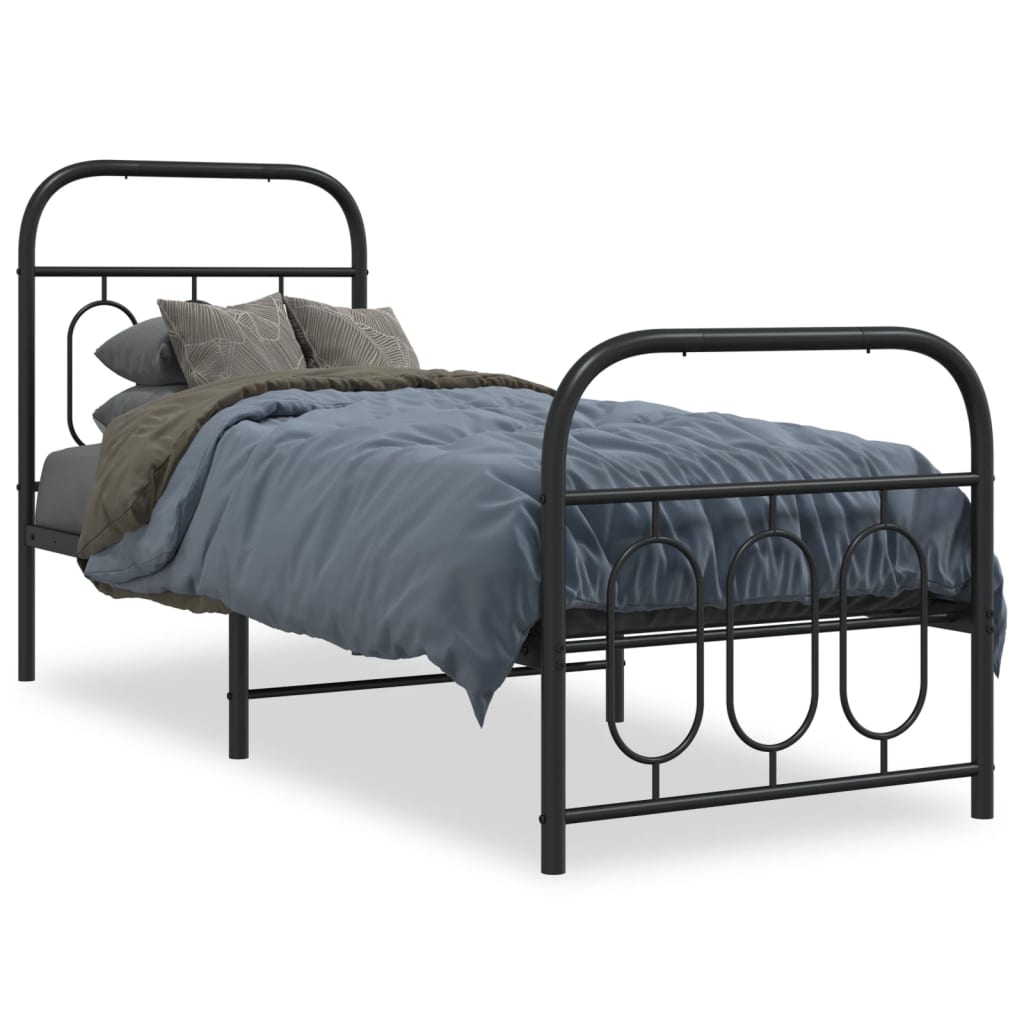 Metal Bed Frame without Mattress with Footboard Black 75x190cm