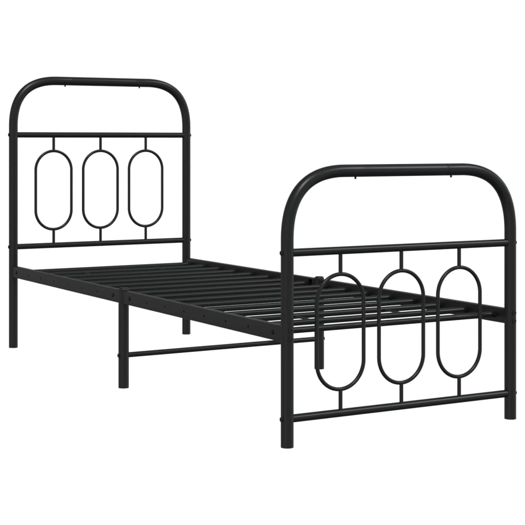 Metal Bed Frame without Mattress with Footboard Black 75x190cm