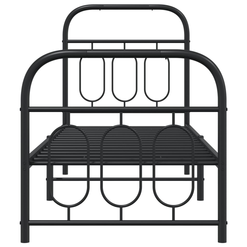 Metal Bed Frame without Mattress with Footboard Black 75x190cm