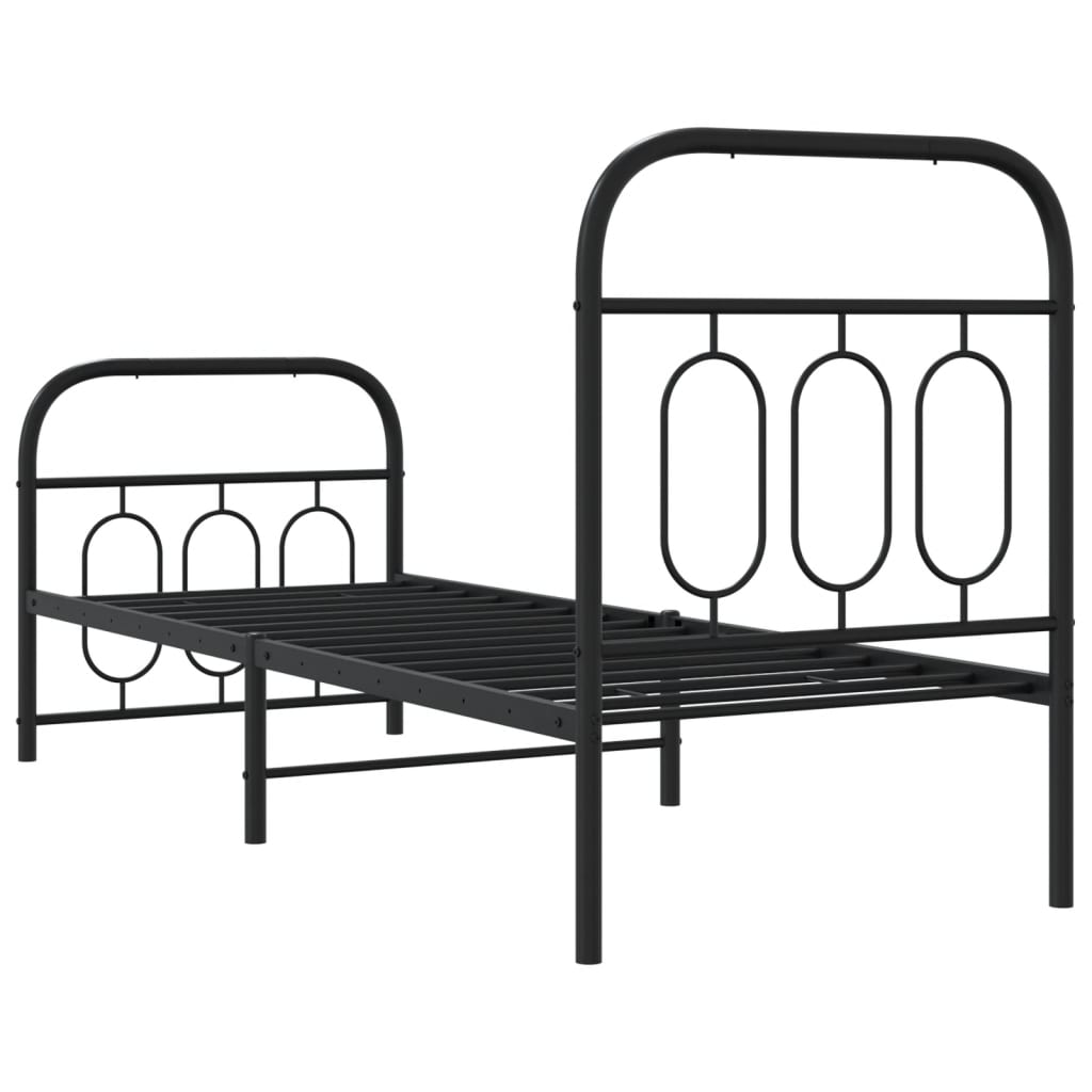 Metal Bed Frame without Mattress with Footboard Black 75x190cm