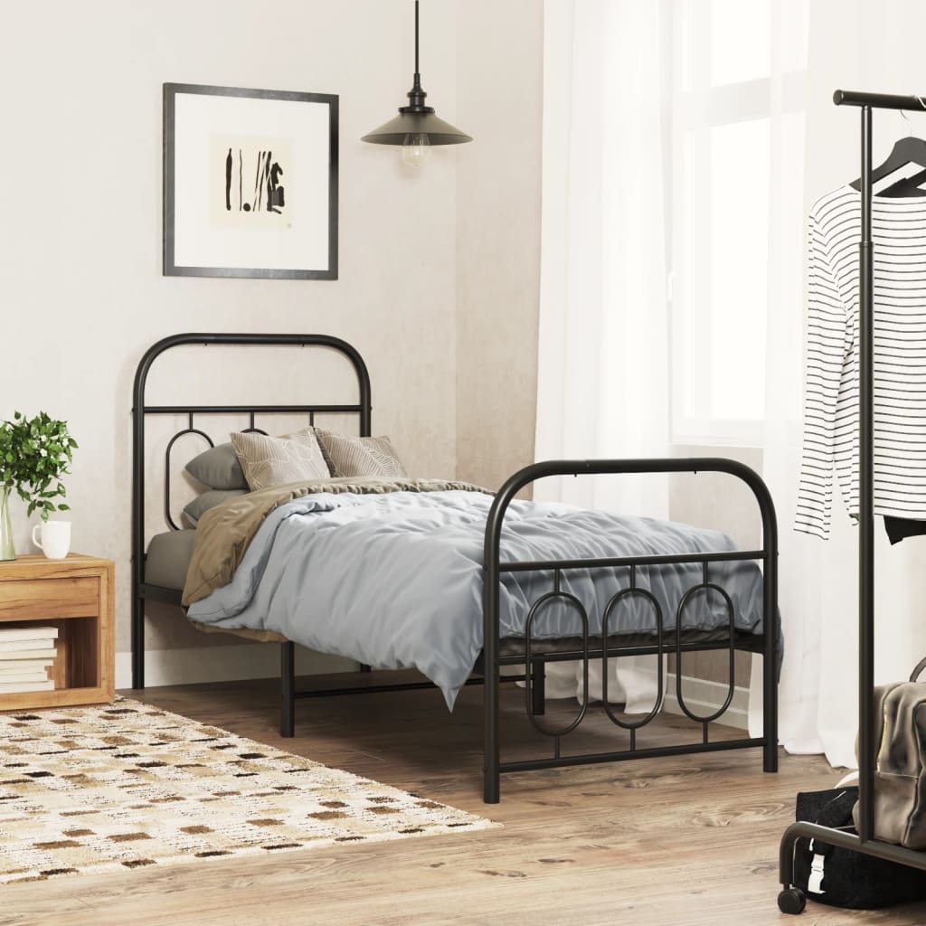 Metal Bed Frame without Mattress with Footboard Black 75x190cm