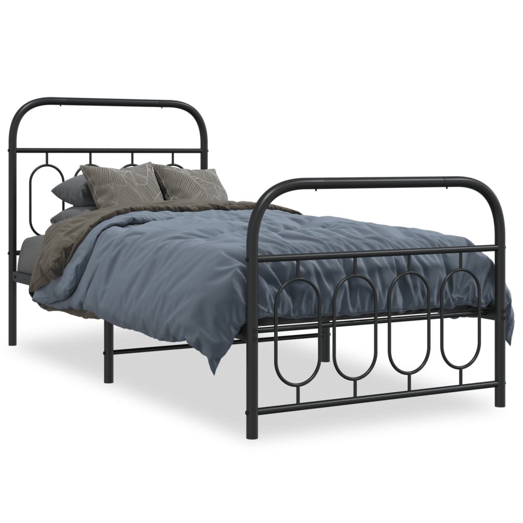 Metal Bed Frame without Mattress with Footboard Black 80x200cm