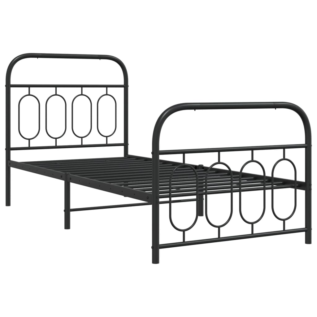 Metal Bed Frame without Mattress with Footboard Black 80x200cm