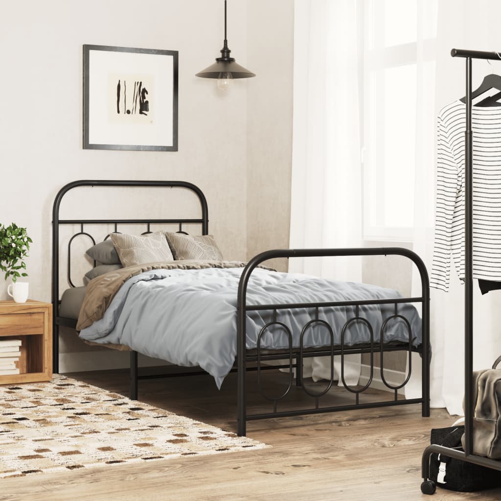 Metal Bed Frame without Mattress with Footboard Black 80x200cm