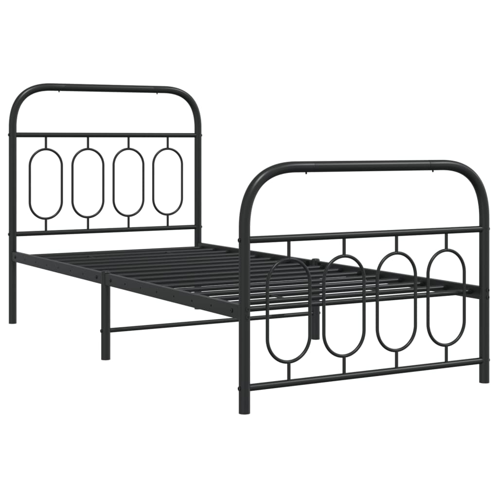 Metal Bed Frame without Mattress with Footboard Black 90x190cm