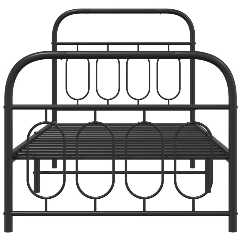 Metal Bed Frame without Mattress with Footboard Black 90x190cm