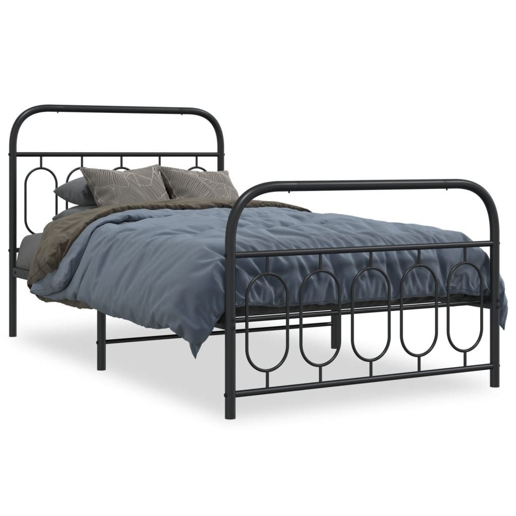 Metal Bed Frame without Mattress with Footboard Black 107x203cm