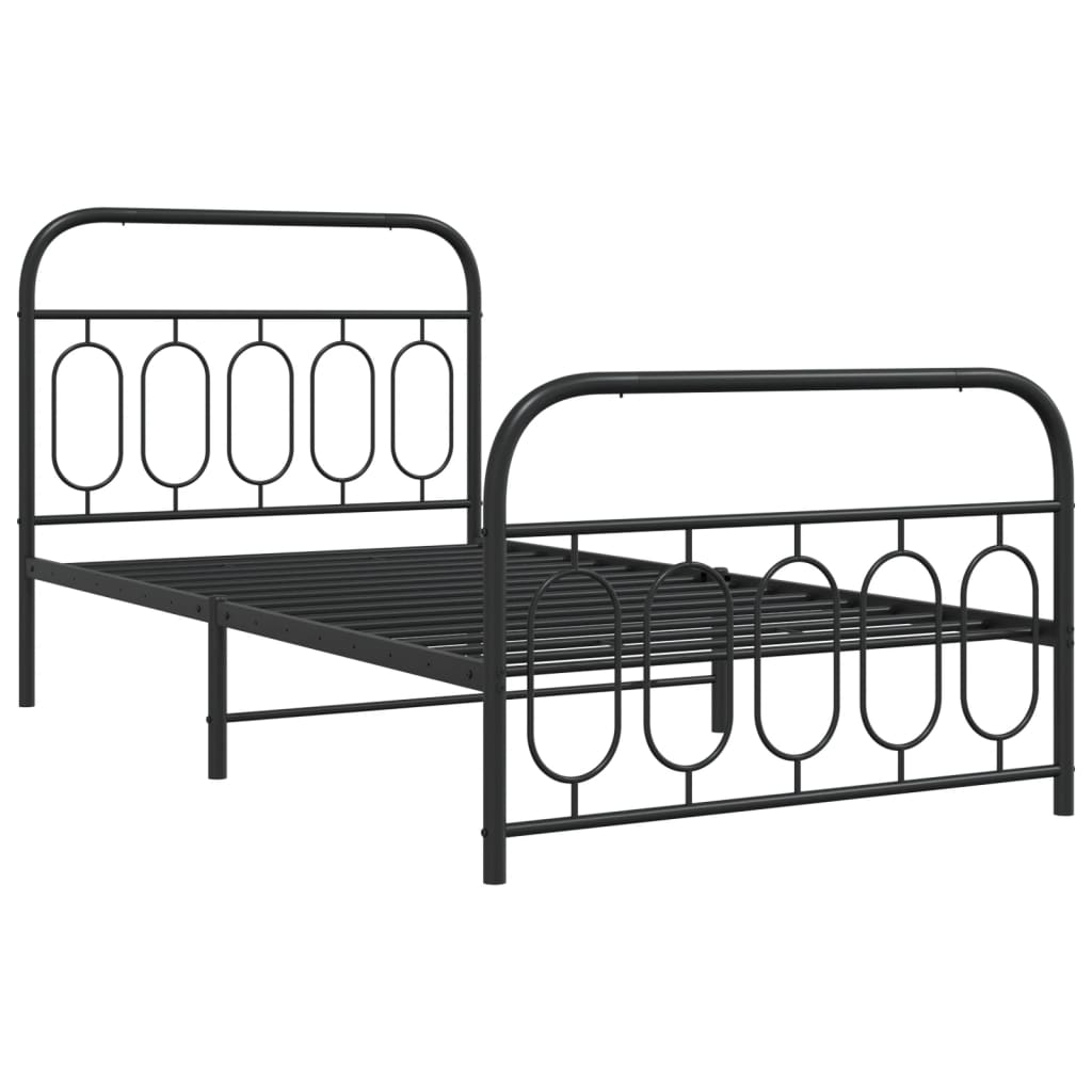 Metal Bed Frame without Mattress with Footboard Black 107x203cm