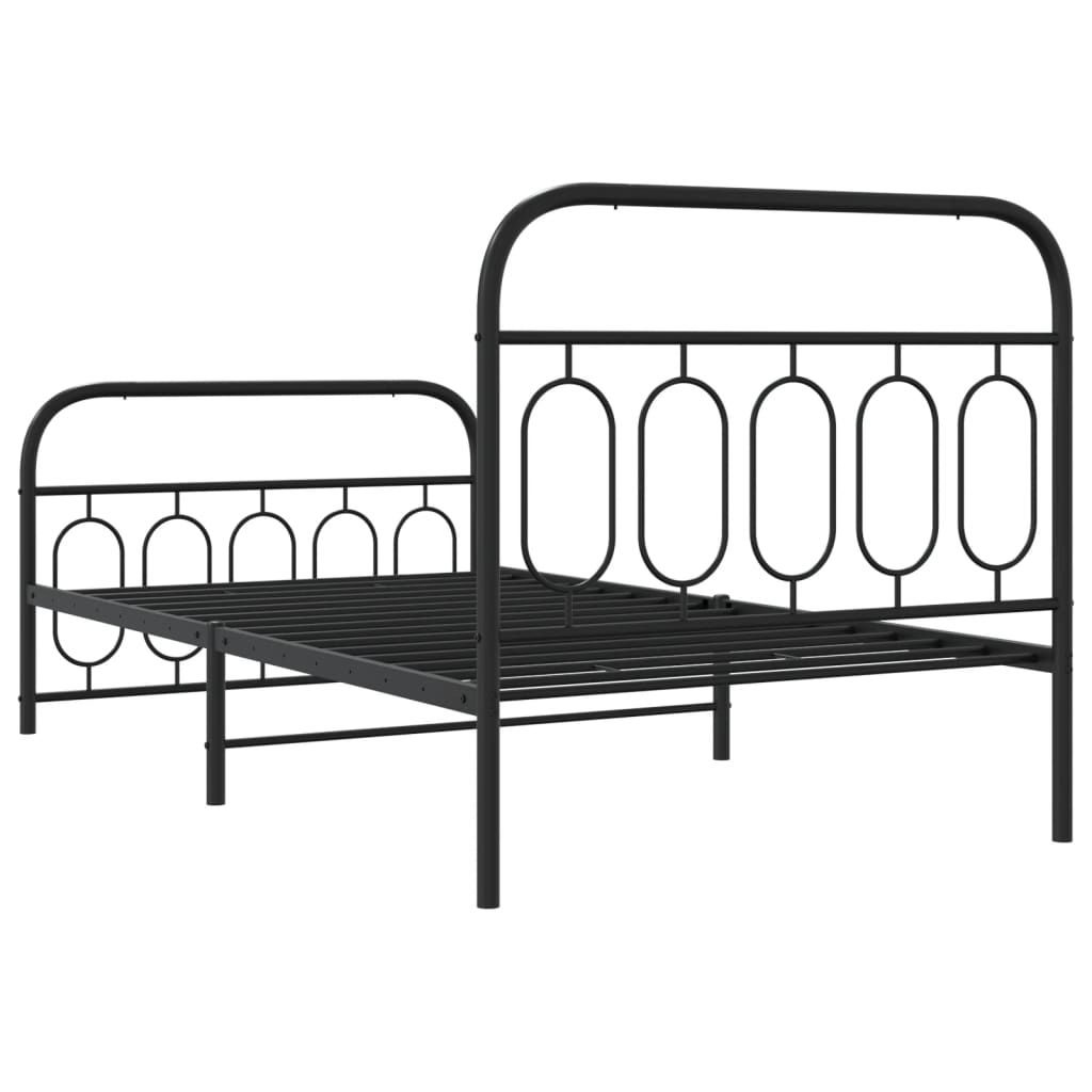 Metal Bed Frame without Mattress with Footboard Black 107x203cm