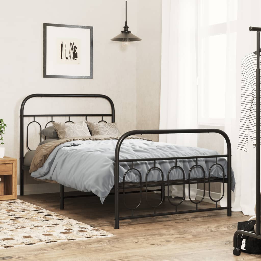 Metal Bed Frame without Mattress with Footboard Black 107x203cm