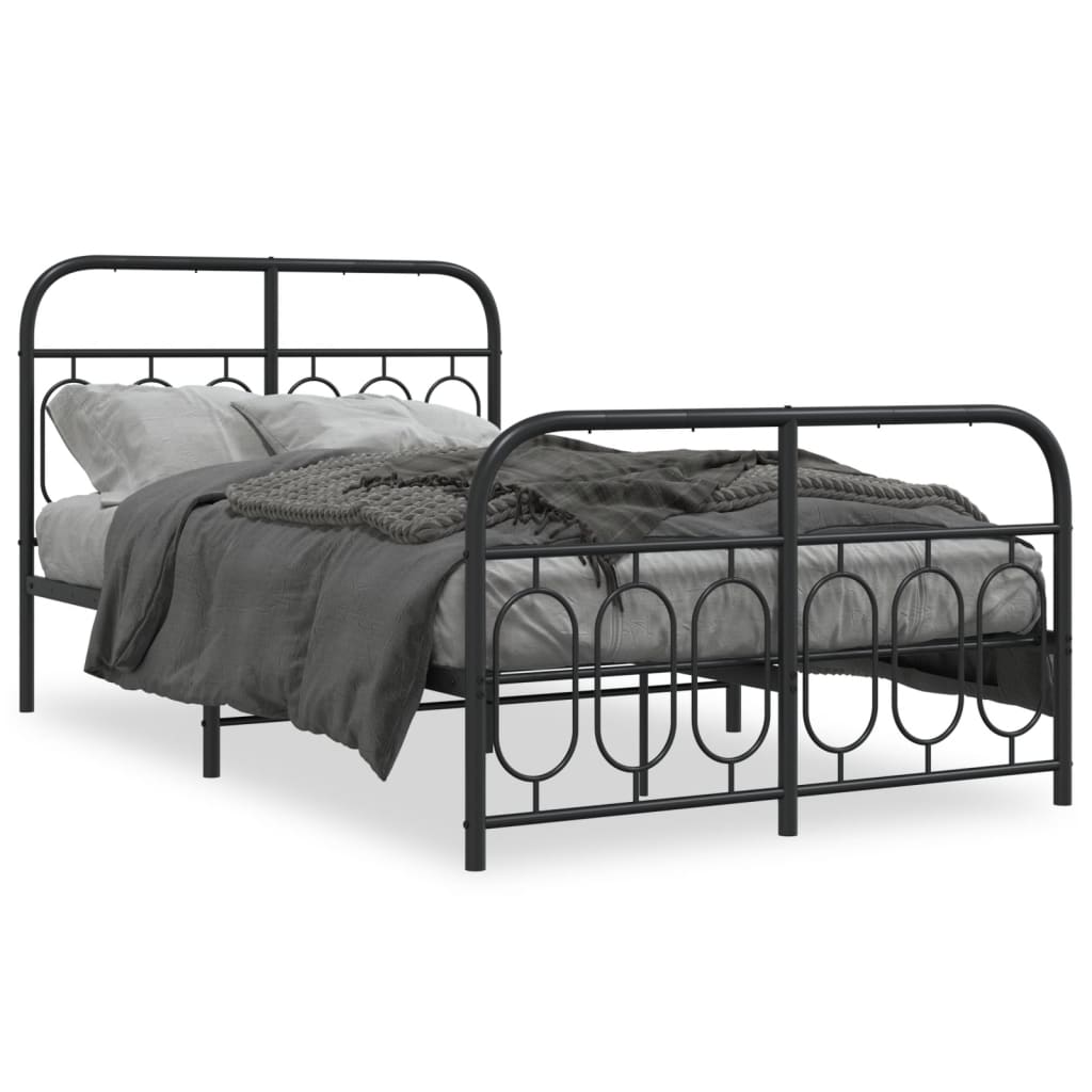 Metal Bed Frame without Mattress with Footboard Black 120x190cm