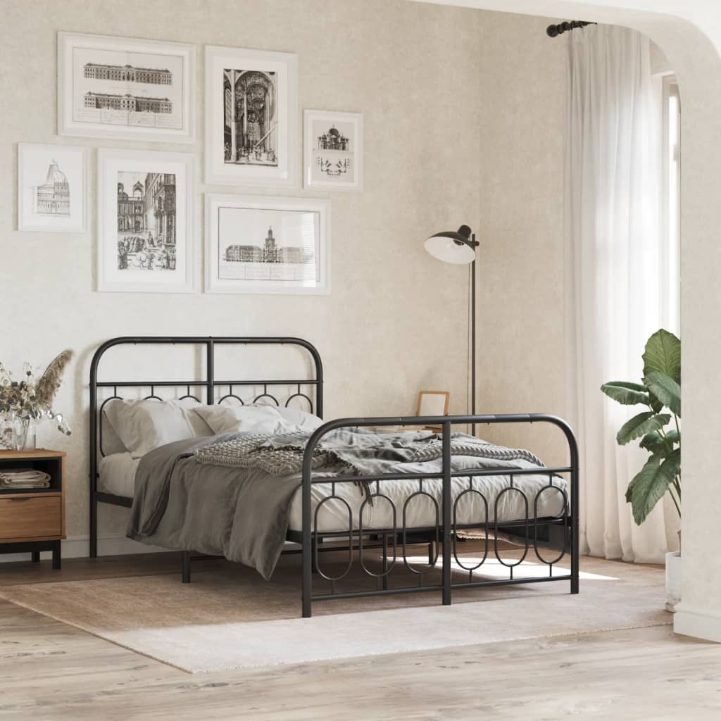 Metal Bed Frame without Mattress with Footboard Black 120x190cm
