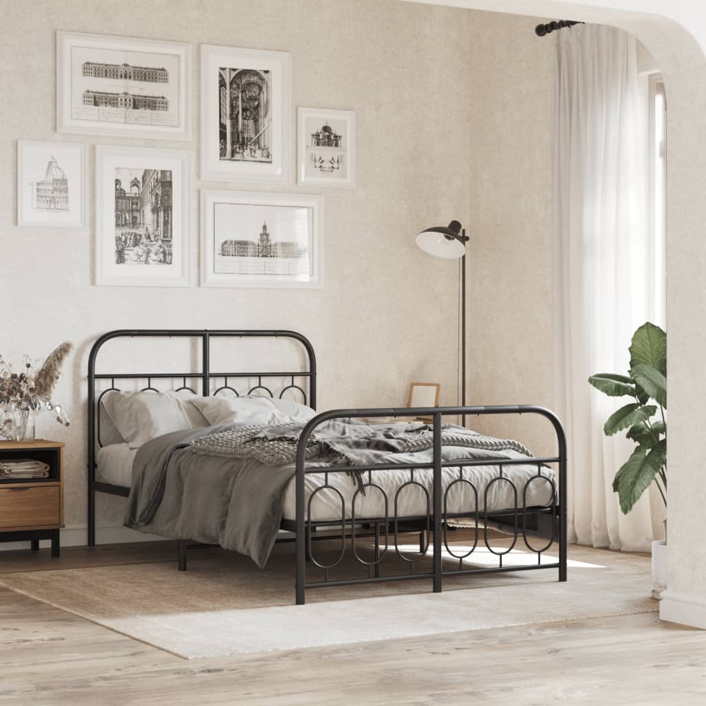 Metal Bed Frame without Mattress with Footboard Black 120x200cm