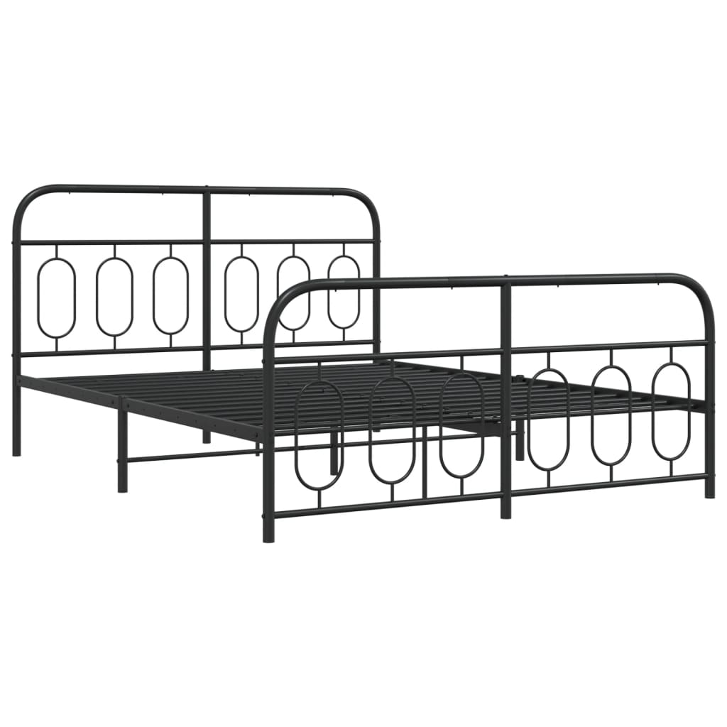 Metal Bed Frame without Mattress with Footboard Black 135x190cm