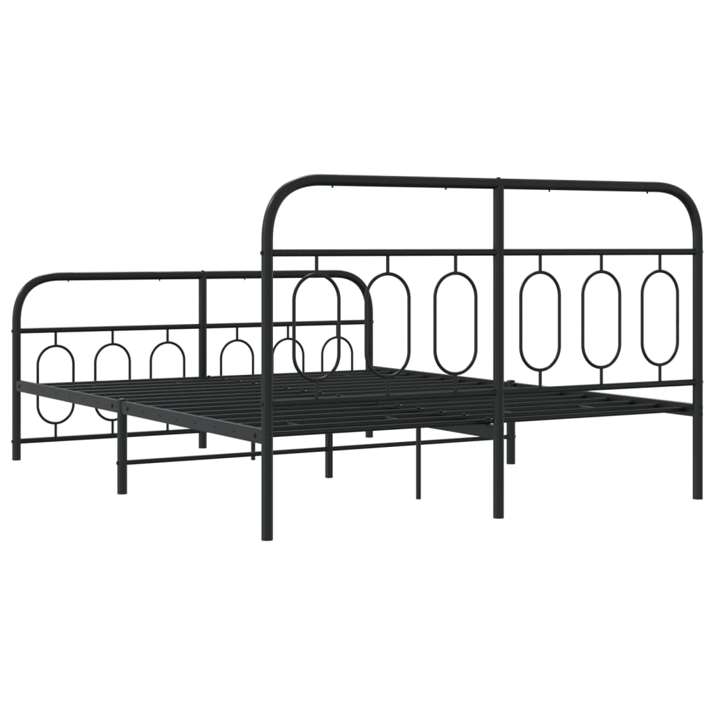 Metal Bed Frame without Mattress with Footboard Black 135x190cm