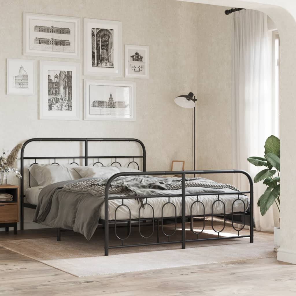 Metal Bed Frame without Mattress with Footboard Black 135x190cm