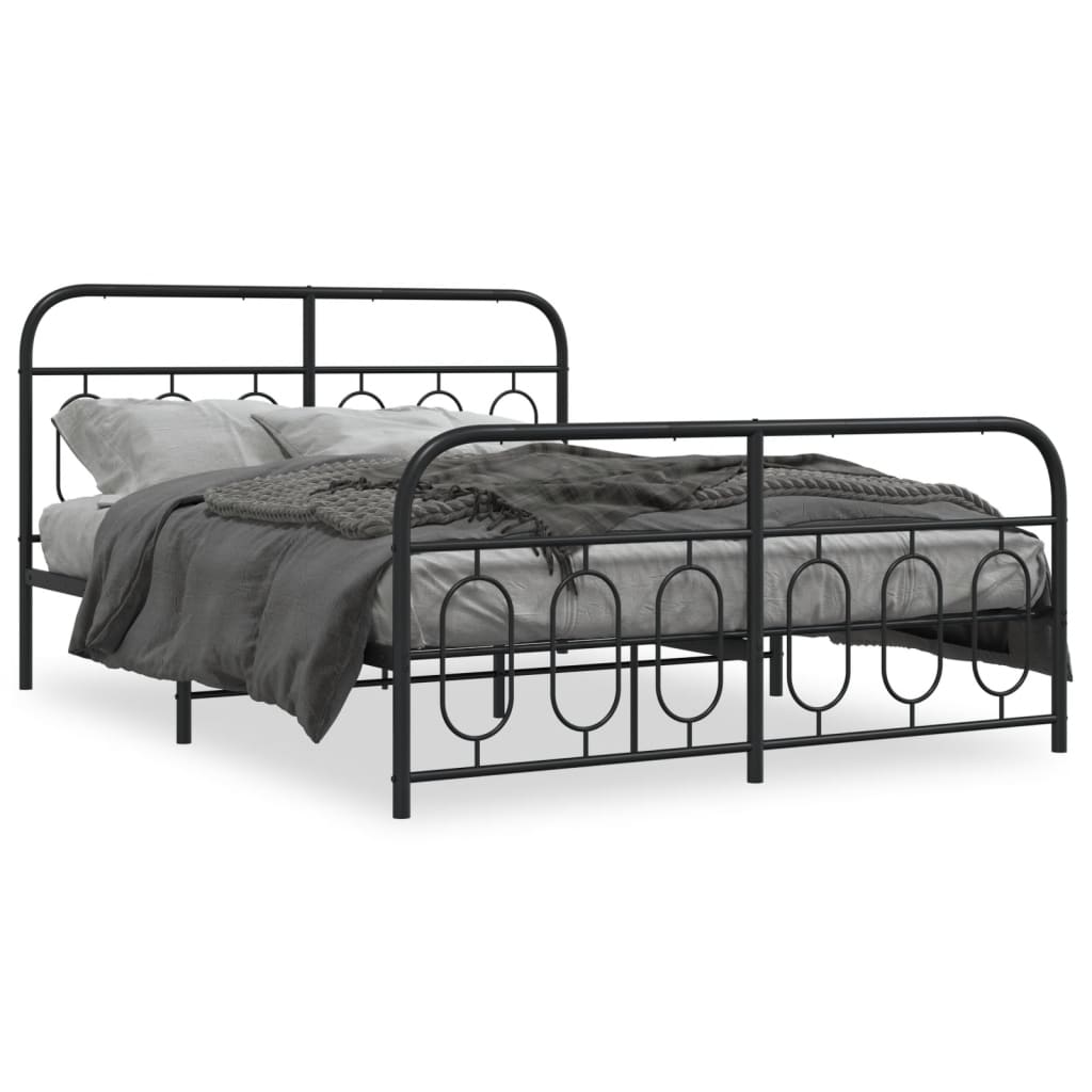 Metal Bed Frame without Mattress with Footboard Black 140x190cm