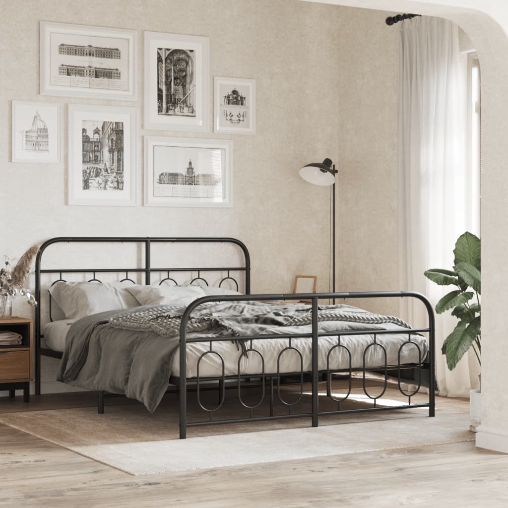 Metal Bed Frame without Mattress with Footboard Black 140x200cm