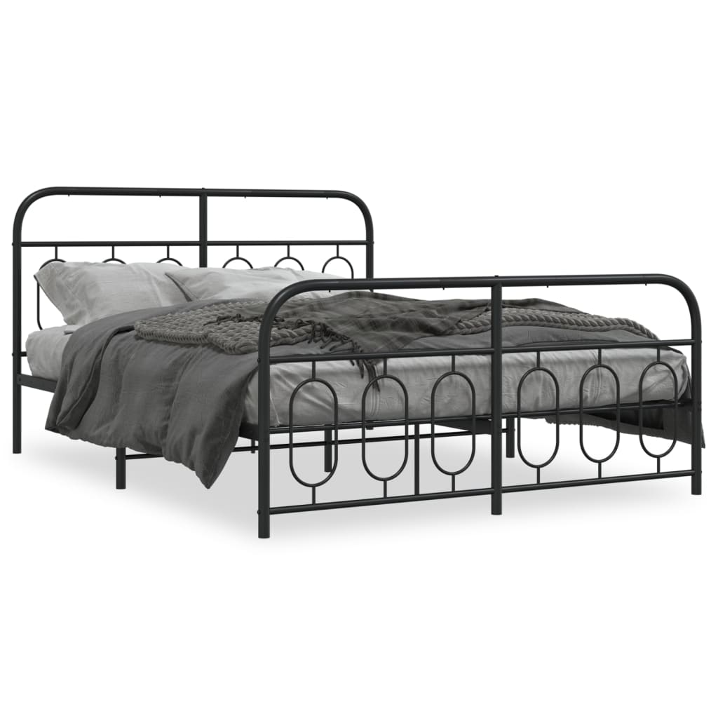 Metal Bed Frame without Mattress with Footboard Black 150x200cm