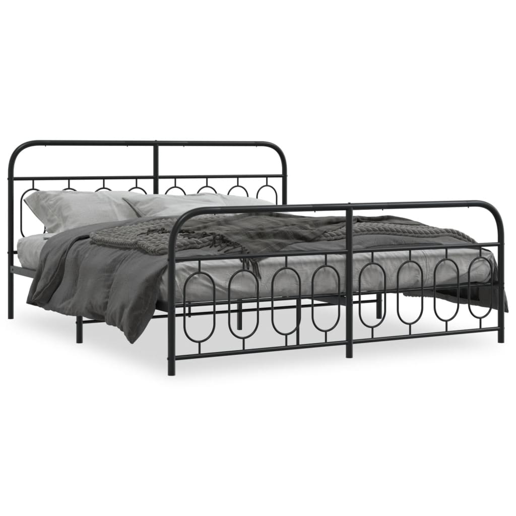 Metal Bed Frame without Mattress with Footboard Black 183x213cm