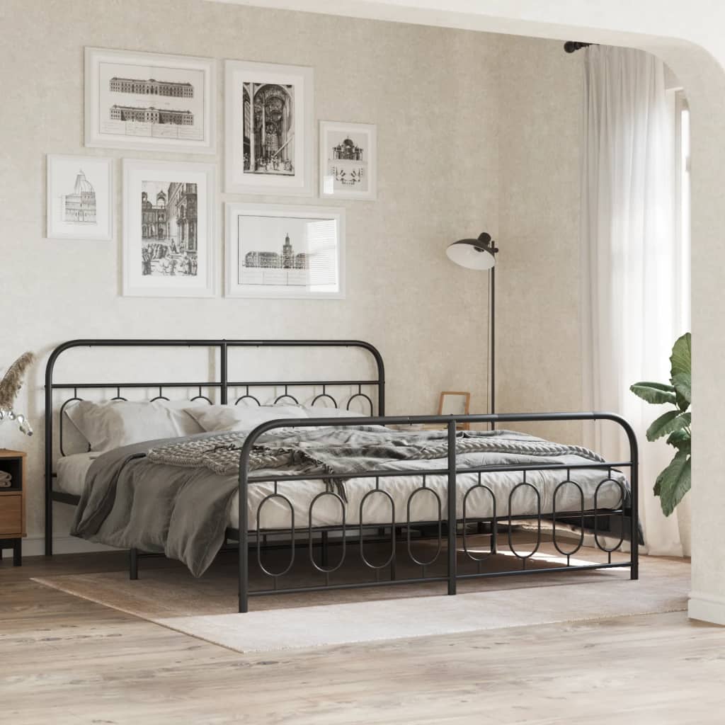 Metal Bed Frame without Mattress with Footboard Black 183x213cm