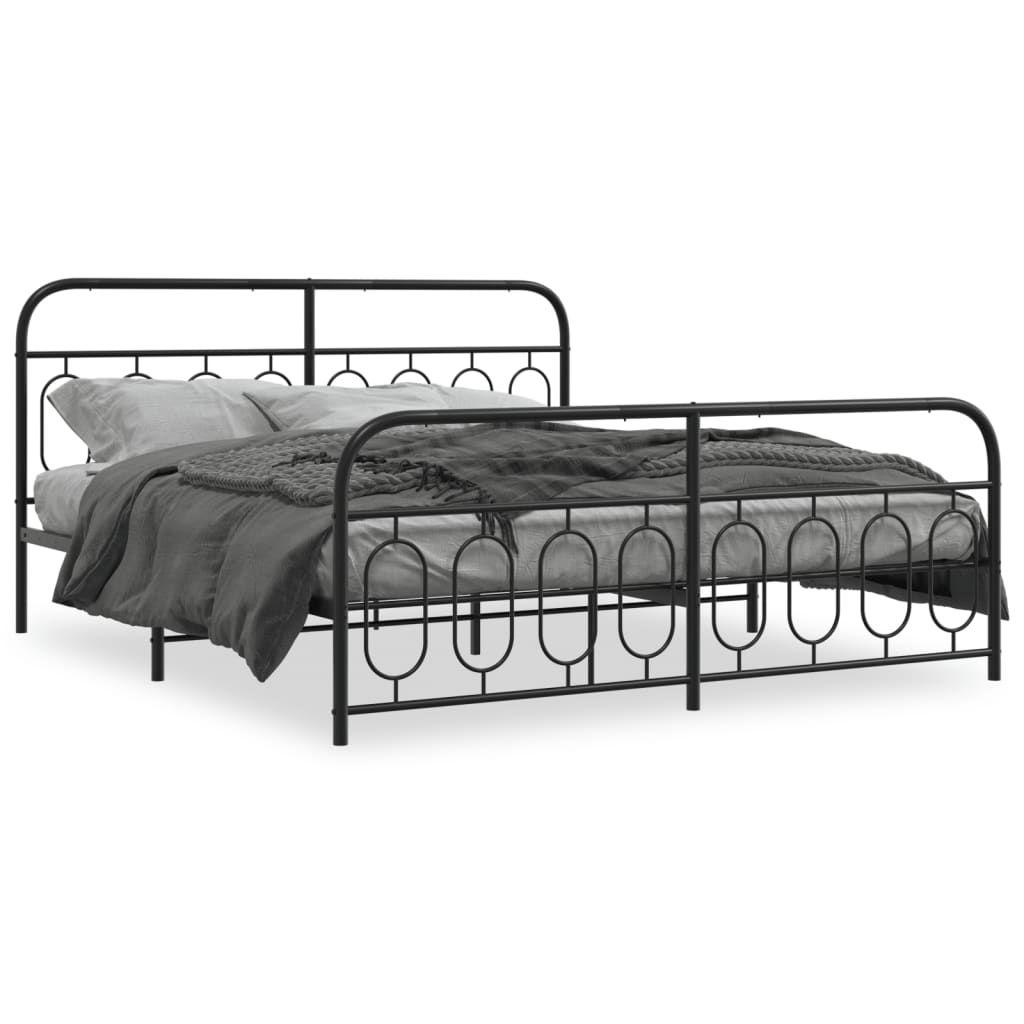 Metal Bed Frame without Mattress with Footboard Black 193x203cm