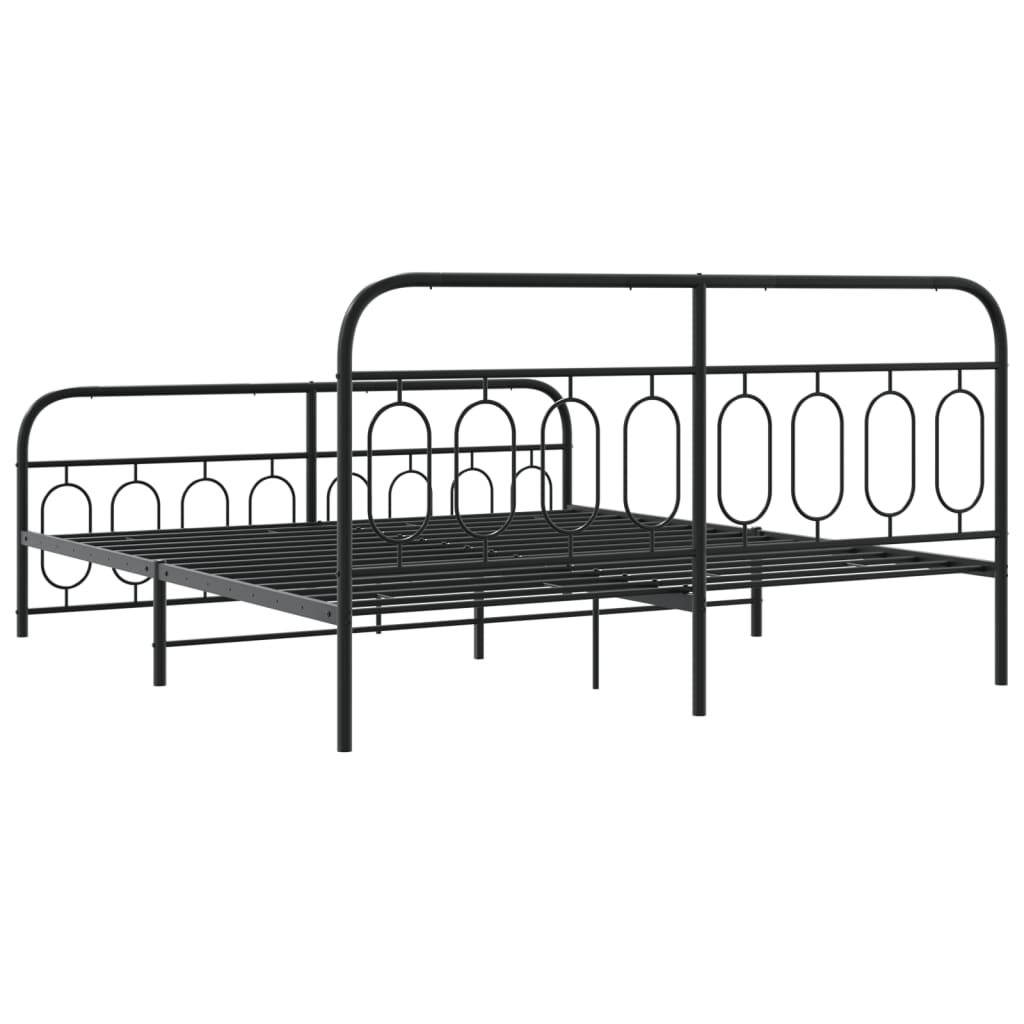 Metal Bed Frame without Mattress with Footboard Black 193x203cm