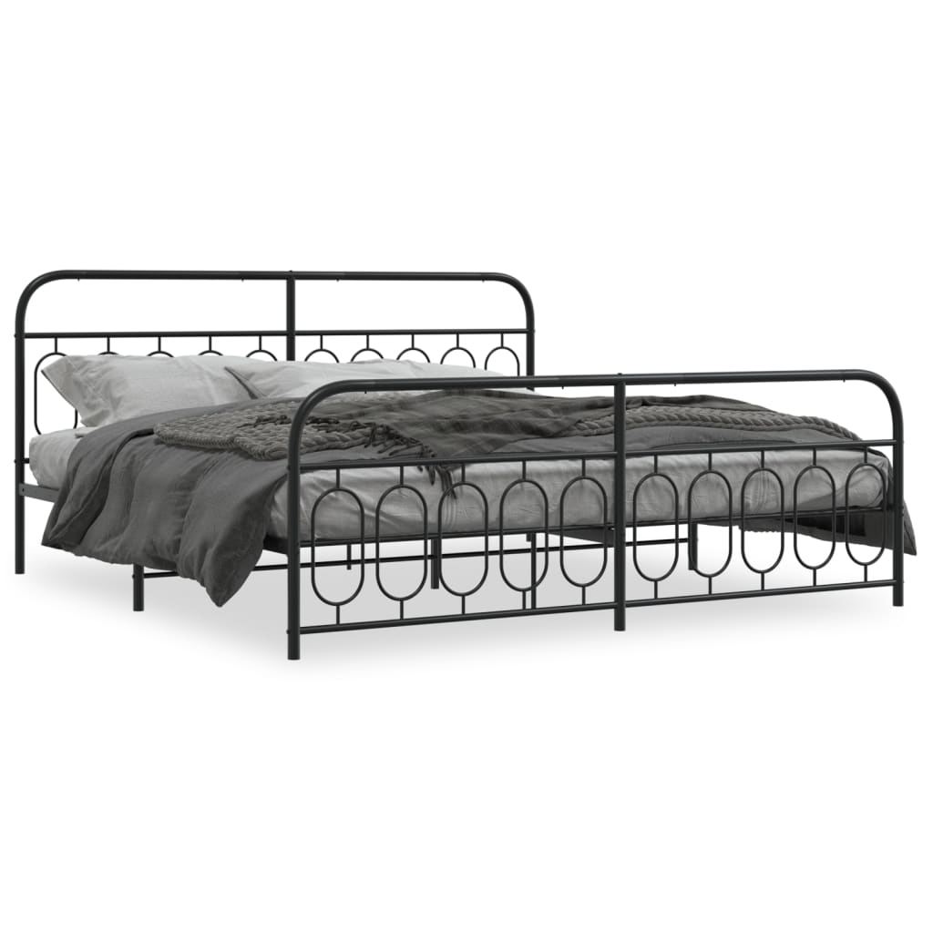 Metal Bed Frame without Mattress with Footboard Black 200x200cm