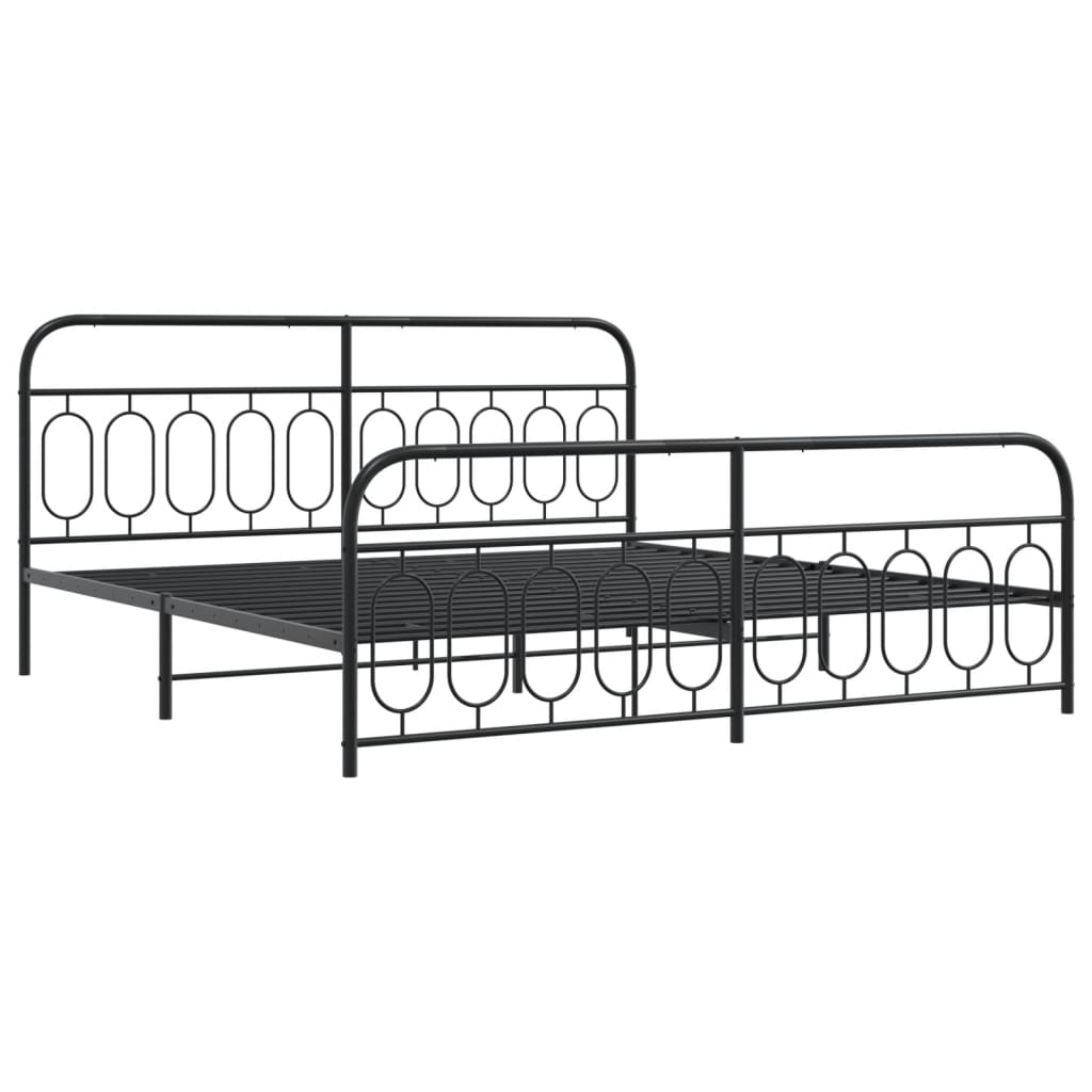 Metal Bed Frame without Mattress with Footboard Black 200x200cm