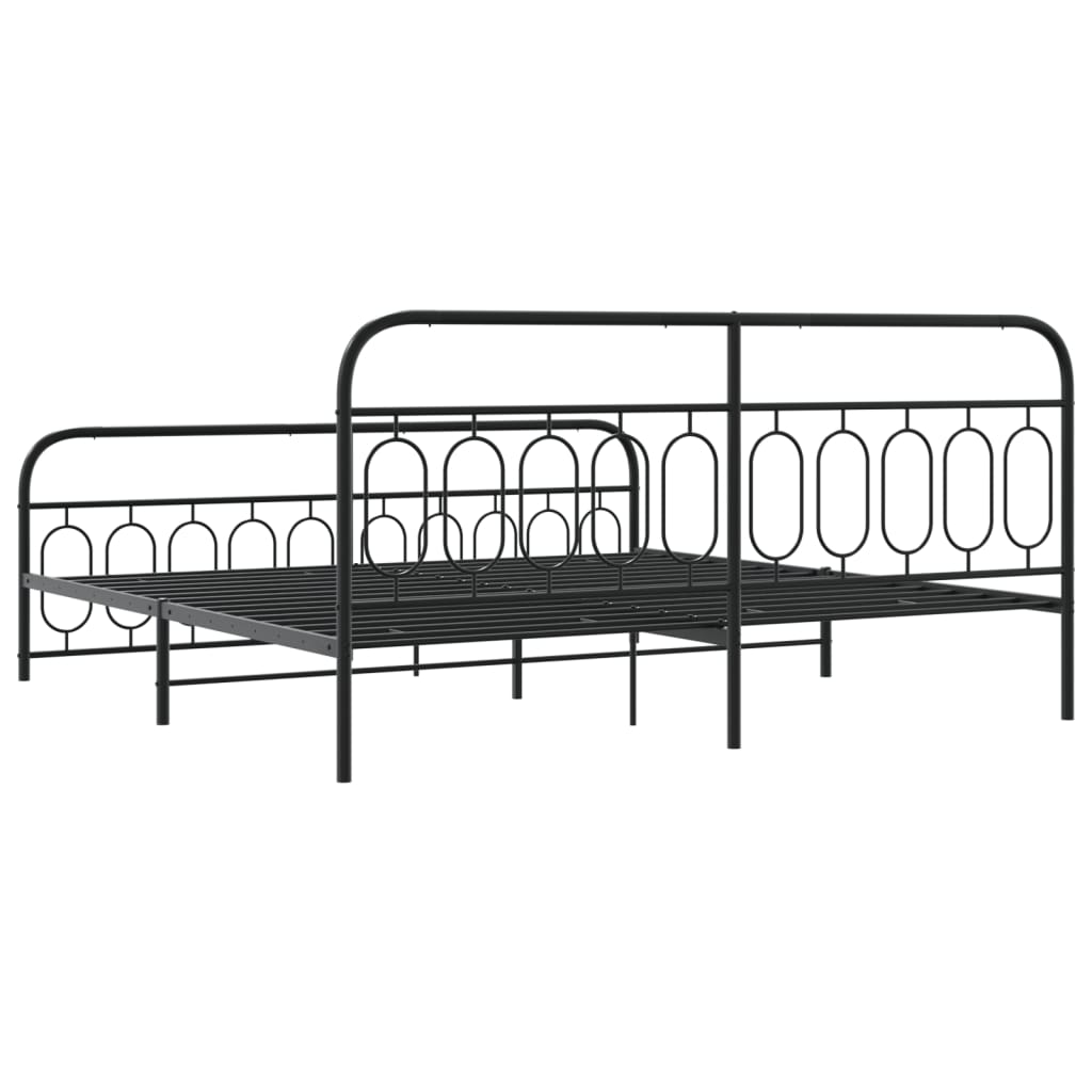 Metal Bed Frame without Mattress with Footboard Black 200x200cm