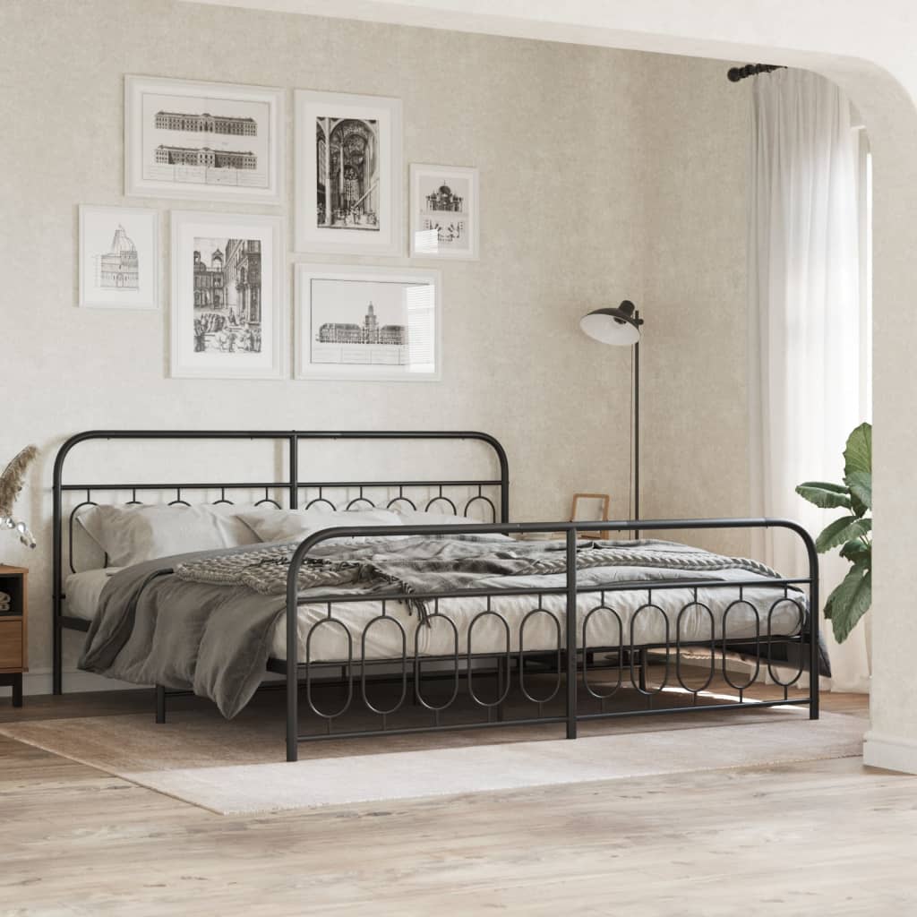 Metal Bed Frame without Mattress with Footboard Black 200x200cm